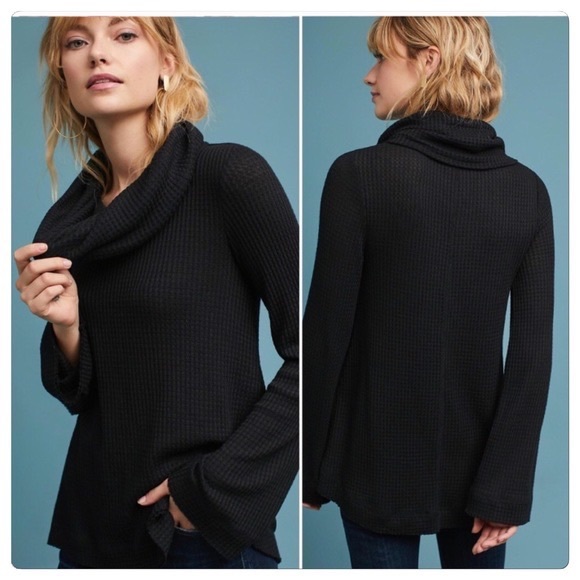 Anthropologie Sweaters - Anthropologie Sz Md Black Thermal Cowl Neck Tunic